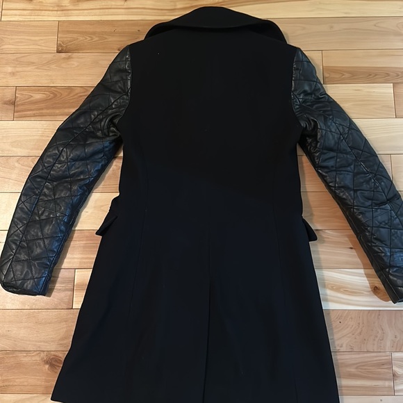 Club Monaco Carolina Italian Wool Pea Coat Lamb Leather sleeves Black size XS - Picture 9 of 13